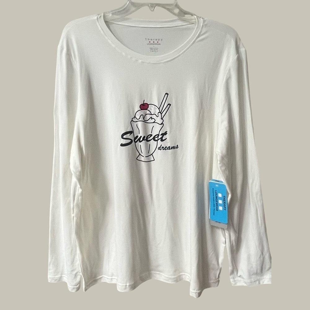 Therapy Loungewear Cream Sweet Ice Cream Graphic Long Sleeve Tee Sleepwear Large